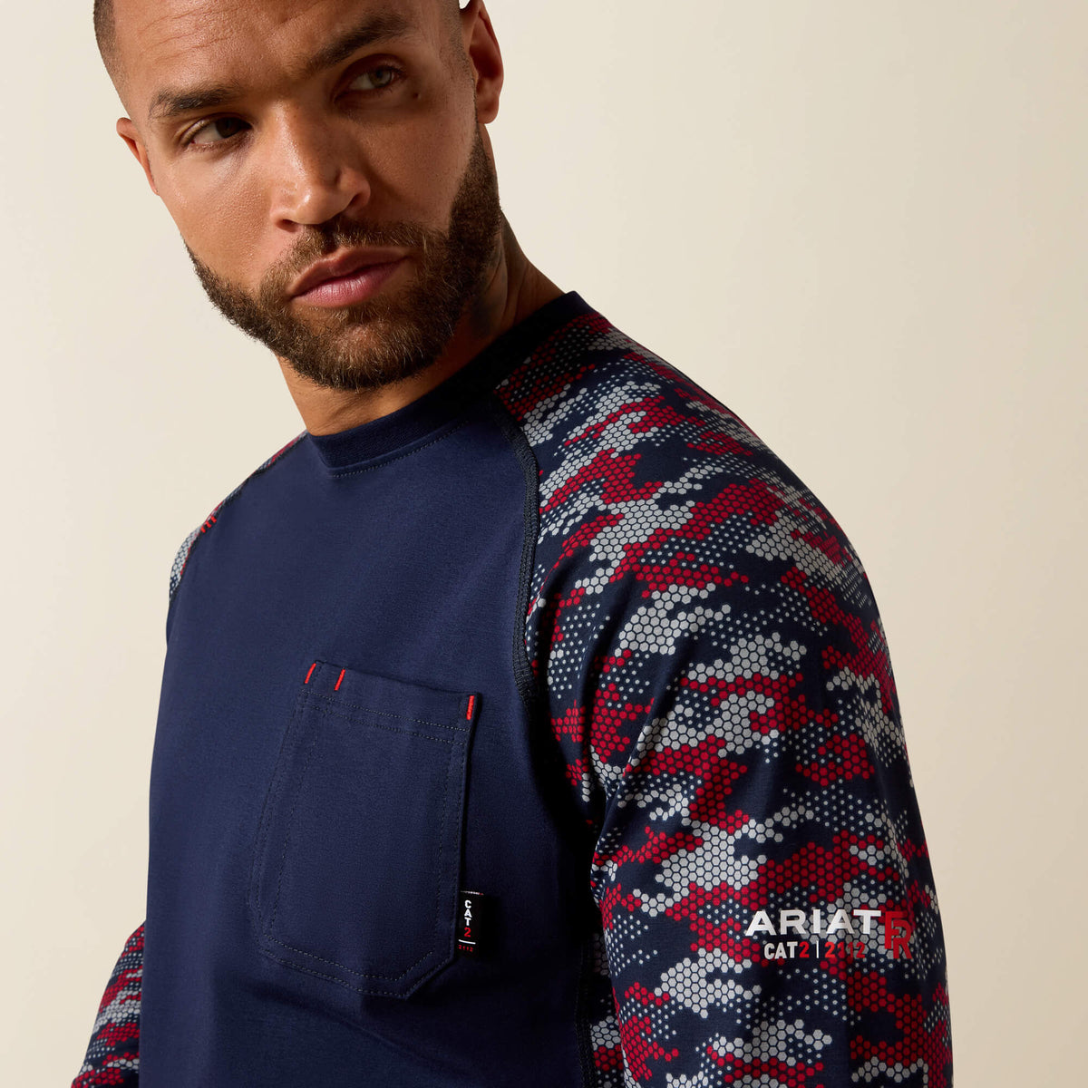Ariat Trending | Men FR AC Stretch Camo Baseball T-Shirt